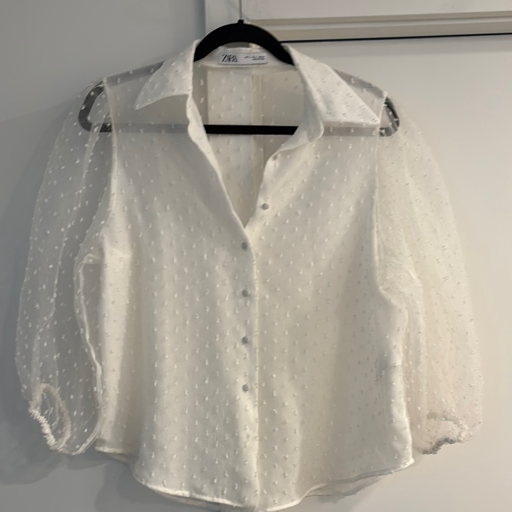 Zara Elegant White Sheer Sleeve Blouse